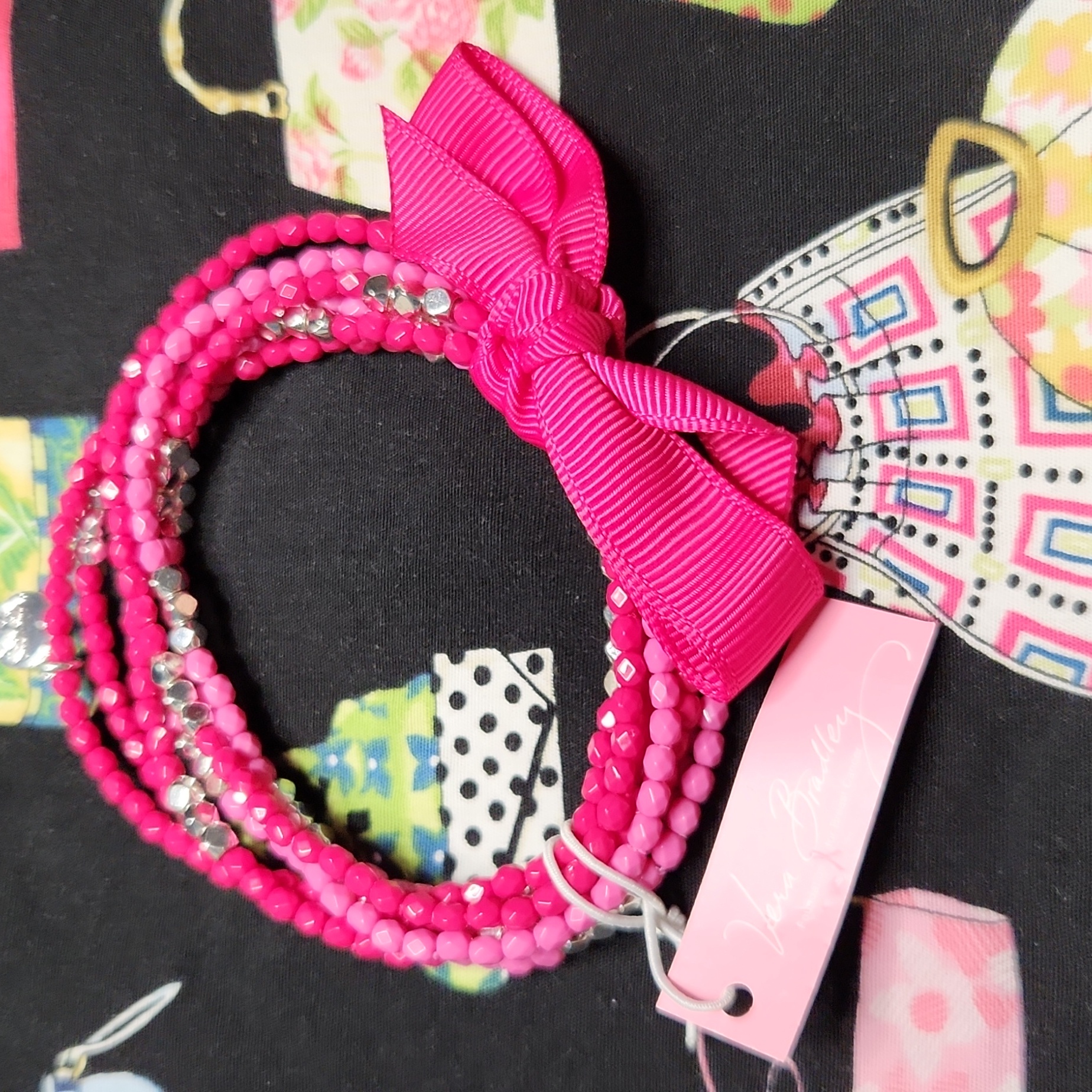 Vera Bradley Hot Pink Beaded Bracelet With Bow